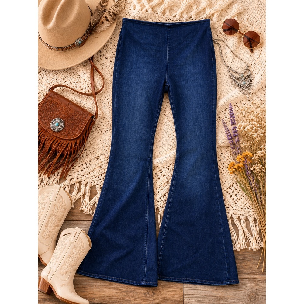 Free People Denim Flare Bell Bottom Jeans, Blue Size 29R #1855-16515125